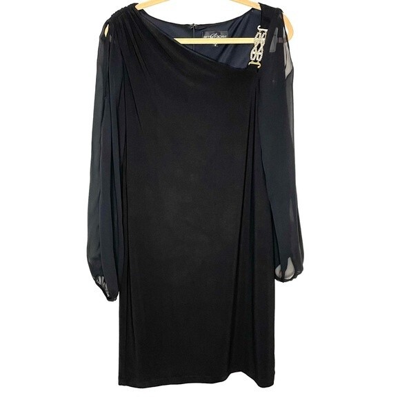 Betsy & Adam Dress Special Occasion Chiffon Long Sleeve Shift Black Size 12 - Picture 1 of 10